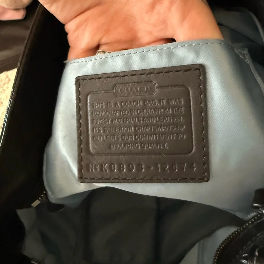 Coach Black Signature Shoulder Bag with Leather Trim - Picture 9 of 11